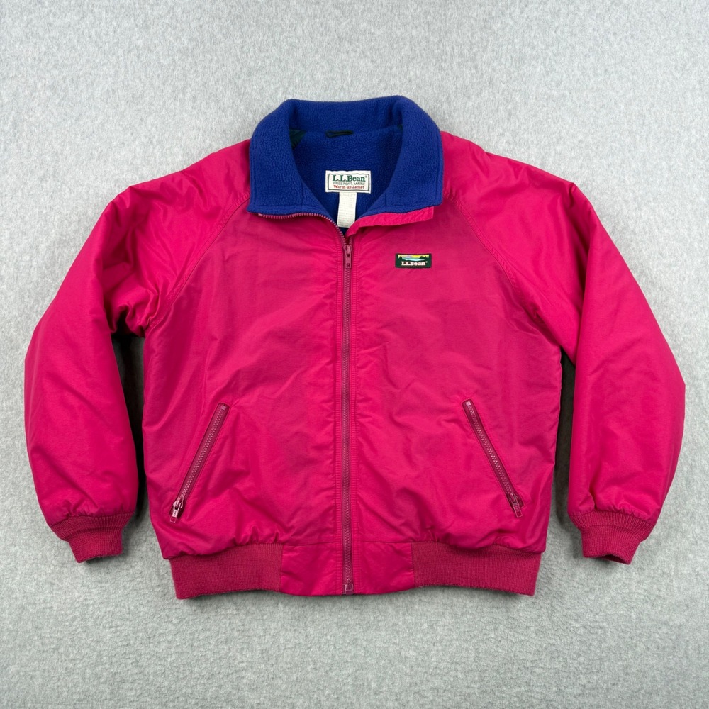 Vintage LL Bean Jacket Womens Large Pink Warm Up Fleece Lined Full Zip USA Made